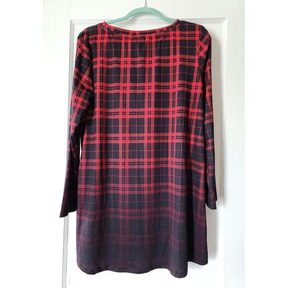 Red and Black Plaid Ombre Stretchy Long Sleeve Nightgown Size Large - Picture 2 of 7